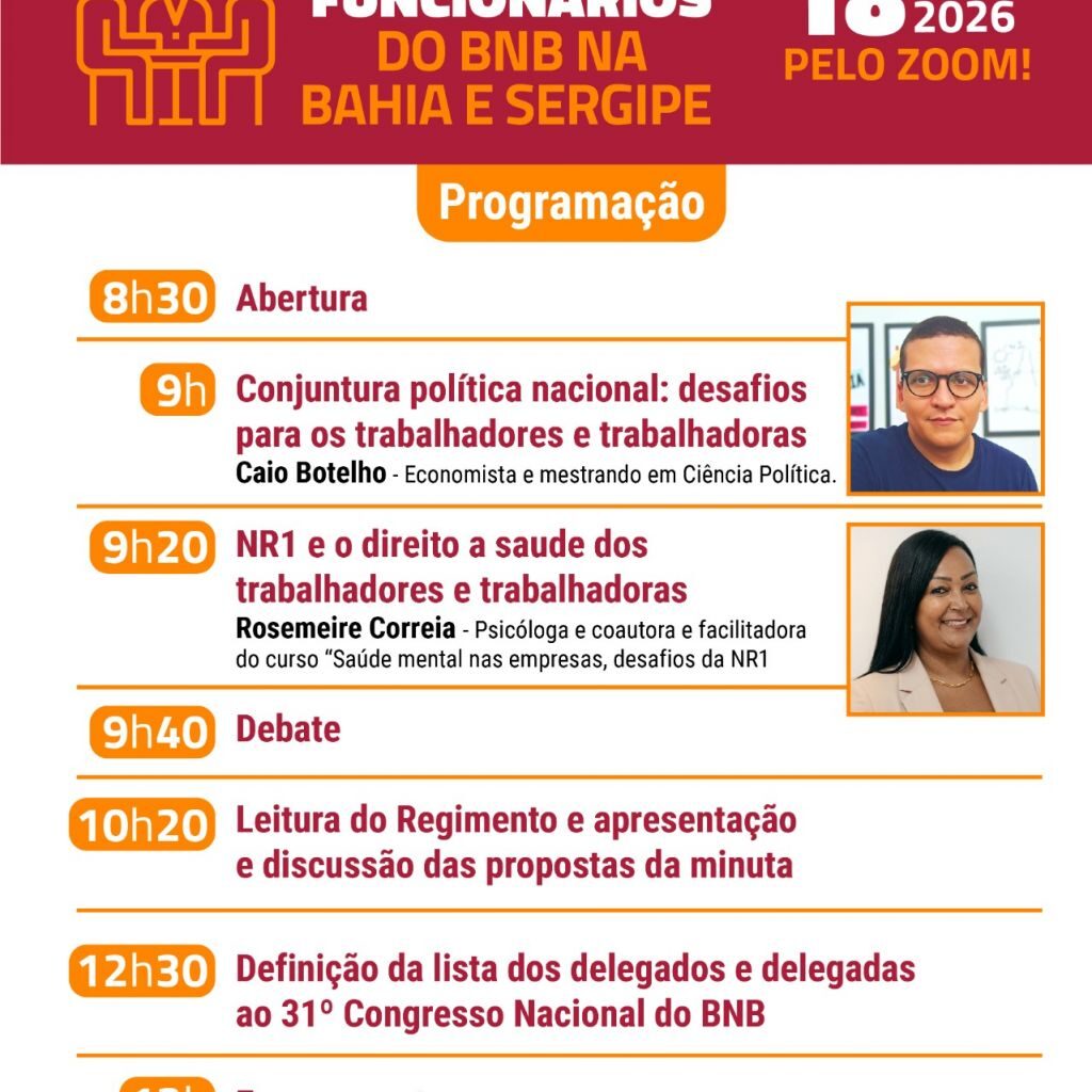 Leia mais sobre o artigo Confira a programação do Encontro dos funcionários do BNB na Bahia e Sergipe