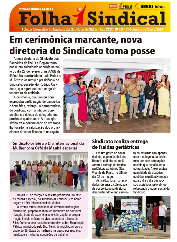 Leia mais sobre o artigo Folha Sindical 420: Em cerimônia marcante, Diretoria do Sindicato toma posse